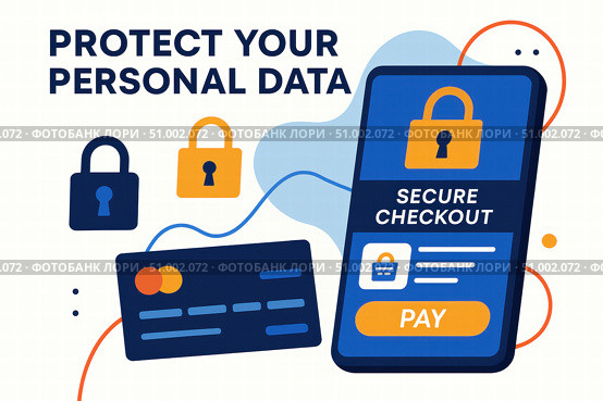 Ensure Your Security: A Comprehensive Guide to Protecting Personal Data During Online Transactions and Securing Your Financial Information Safely. Стоковое AI-изображение, AI-художник Башкирова Анна / Фотобанк Лори