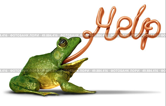 Environment help symbol as a green frog sending a message and communicating with its tongue shaped as a word for the need for assistance to protect natural habitat from pollution and ecological damage. Стоковое фото, агентство Ingram Publishing / Фотобанк Лори