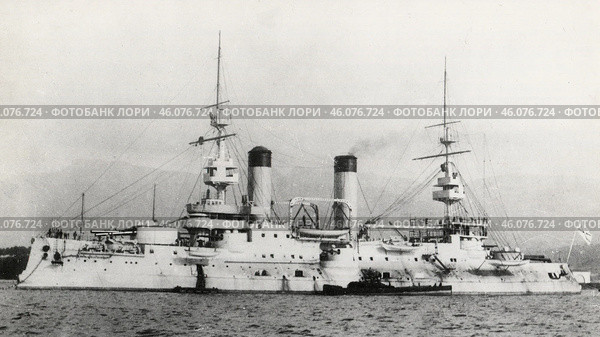 Эскадренный броненосец "Цесаревич" (Россия) 1903. Стоковое фото, фотограф Retro / Фотобанк Лори
