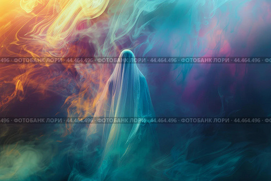Ethereal figure in colorful mist. Стоковое AI-изображение, AI-художник Иван Рябоконь / Фотобанк Лори