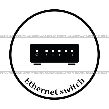 Ethernet switch icon. Flat color design. Vector illustration. Thin circle design. Vector illustration. Стоковая иллюстрация, агентство Ingram Publishing / Фотобанк Лори