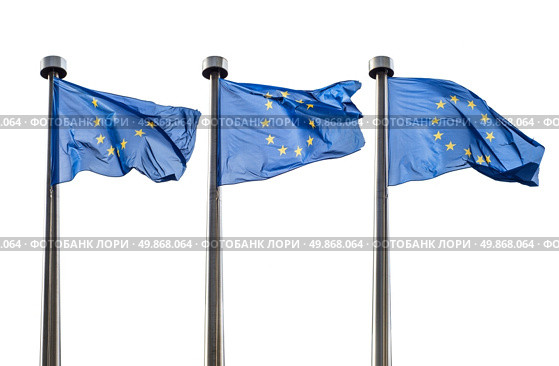 European Union flags isolated on white background. Стоковое фото, агентство Ingram Publishing / Фотобанк Лори