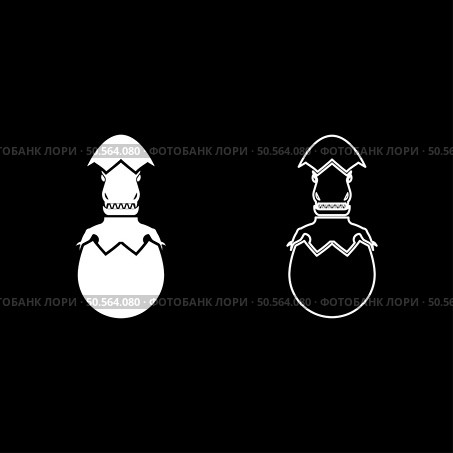 Evil dinosaur hatch from egg cracked eggshell set icon white color vector illustration image simple solid fill outline contour line thin flat style. Evil dinosaur hatch from egg cracked eggshell set icon white color vector illustration image solid fill outline contour line thin flat style. Стоковая иллюстрация, агентство Ingram Publishing / Фотобанк Лори