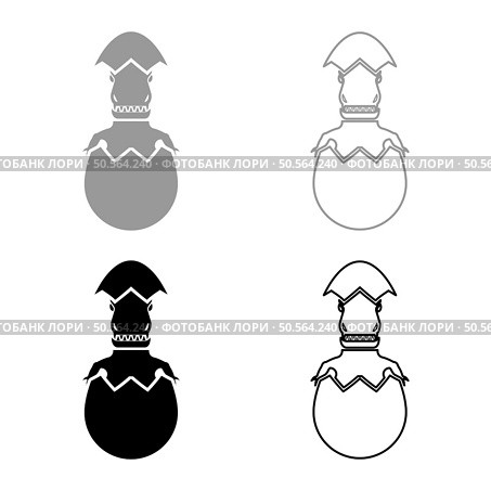 Evil dinosaur hatch from egg cracked eggshell set icon grey black color vector illustration image simple solid fill outline contour line thin flat style. Evil dinosaur hatch from egg cracked eggshell set icon grey black color vector illustration image solid fill outline contour line thin flat style. Стоковая иллюстрация, агентство Ingram Publishing / Фотобанк Лори