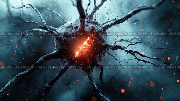 excitotoxicity collapsing neuron ai generated. Стоковое AI-изображение, AI-художник Vectorwin / Фотобанк Лори