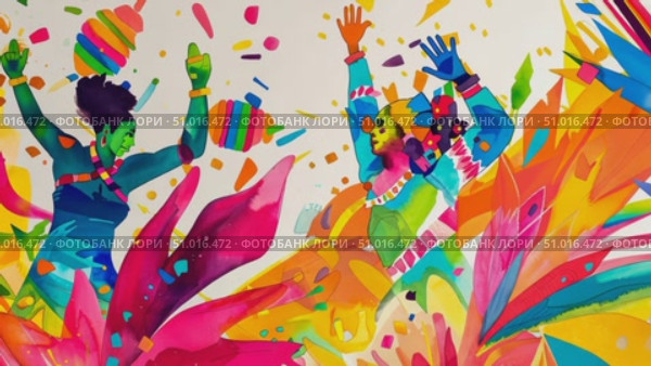 Experience a dynamic display of cultural celebration with vibrant colors and happy dancers showcasing creativity and energy in a lively environment. Стоковое AI-видео, аниматор Данила Большаков / Фотобанк Лори