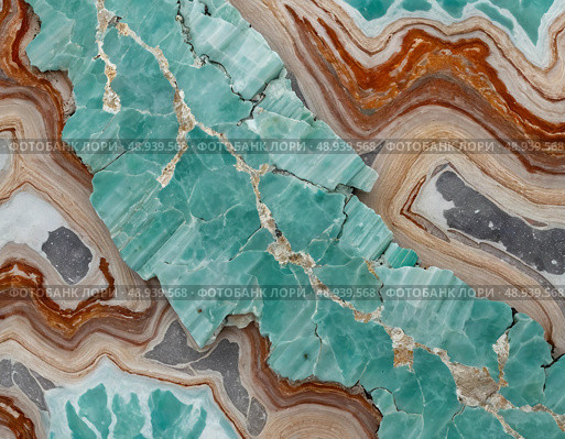 Explore the stunning texture of amazonite mineral stone, featuring vivid shades of turquoise and intricate lines, capturing natures artistry in a close-up view Generative AI. Стоковое AI-изображение, AI-художник Юлия Петровская / Фотобанк Лори