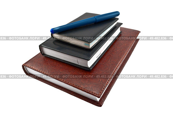 Ежедневник с шариковой ручкой на белом фоне. A diary with a ballpoint pen on a white background. Стоковое фото, фотограф Татьяна Д / Фотобанк Лори