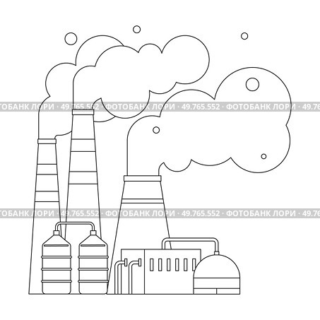 Factories vector illustration. Industrial buildings, monuments innovation, house treasures technological advancement Air pollution, discordant note in symphony progress, challenges environmental. Factories. Air pollution becomes haunting melody, sung by hazardous emissions industrial processing. Стоковая иллюстрация, агентство Ingram Publishing / Фотобанк Лори