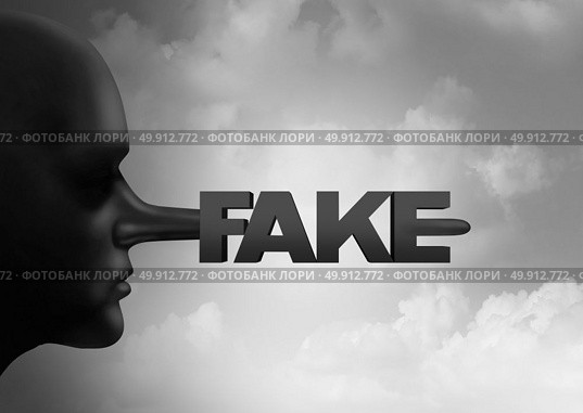 Fake media concept and leak or leaking news or hoax journalistic reporting as a person with a long liar nose shaped as text as false information and reporting metaphor and deceptive disinformation with 3D illustration elements. Стоковое фото, агентство Ingram Publishing / Фотобанк Лори