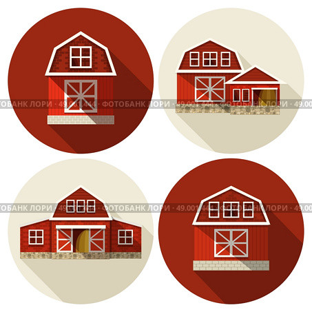 Farm buildings country houses and warehouses flat icons set isolated vector illustration. Farm Building Flat. Стоковая иллюстрация, агентство Ingram Publishing / Фотобанк Лори