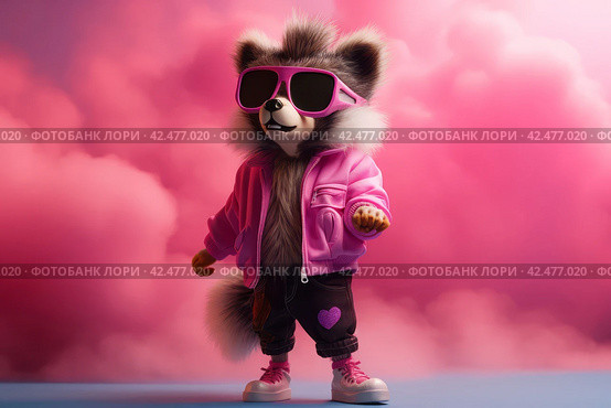 Fashion pink raccoon. Generate Ai. Стоковое AI-изображение, AI-художник Иван Рябоконь / Фотобанк Лори