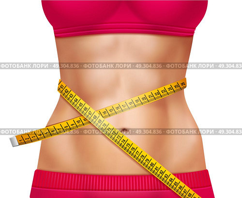 Female Athletic Waistline 3D Illustration. Female athletic waistline 3d design with red sports clothing and measuring tape on white background vector illustration. Стоковая иллюстрация, агентство Ingram Publishing / Фотобанк Лори