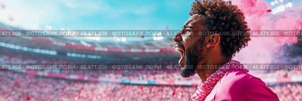 Fervent Fanatic: A Roar of Jubilation in Stadium Throng. Стоковое AI-изображение, AI-художник Данила Большаков / Фотобанк Лори