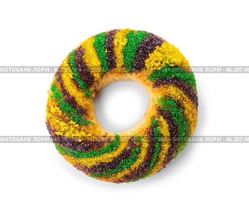 Festive cake for Mardi Gras (Fat Tuesday) holiday on white background. Стоковое фото, фотограф Pixel_shot / Фотобанк Лори