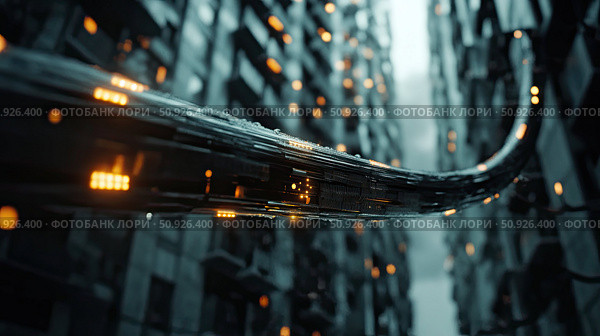 fiber emitting network cable ai generated. Стоковое AI-изображение, AI-художник Vectorwin / Фотобанк Лори