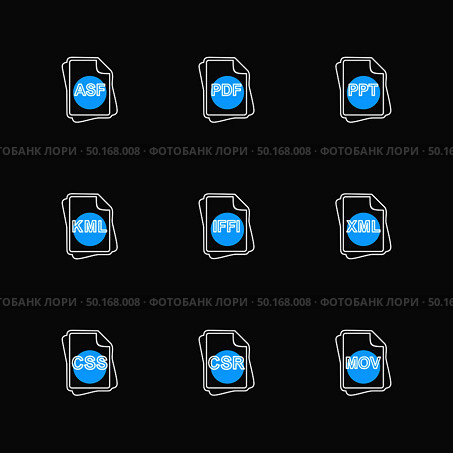 file type , files , documents , file  , doc , ai , psd , pdf , png , jpg , dmg , exe , msd , apk , txt, docx ,xls , html , css  , wav, mp3 , mp4 , db , eps , svg, icon, vector, design,  flat,  collection, style, creative,  icons. Стоковая иллюстрация, агентство Ingram Publishing / Фотобанк Лори