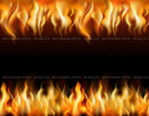 Fire Tileable Borders Set. Fire tileable realistic borders set on black background isolated vector illustration . Стоковая иллюстрация, агентство Ingram Publishing / Фотобанк Лори