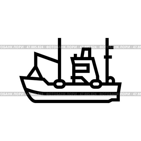fishing boat line icon vector illustration. Стоковая иллюстрация, иллюстратор Vectorwin / Фотобанк Лори