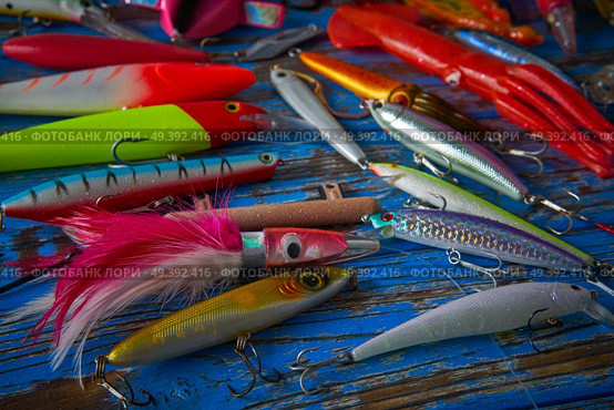 Fishing lures tackle collection for saltwater trolling and spinning angler. Стоковое фото, агентство Ingram Publishing / Фотобанк Лори