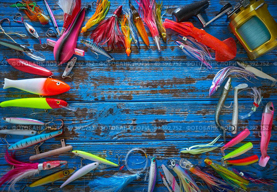 Fishing lures tackle collection for saltwater trolling and spinning angler. Стоковое фото, агентство Ingram Publishing / Фотобанк Лори