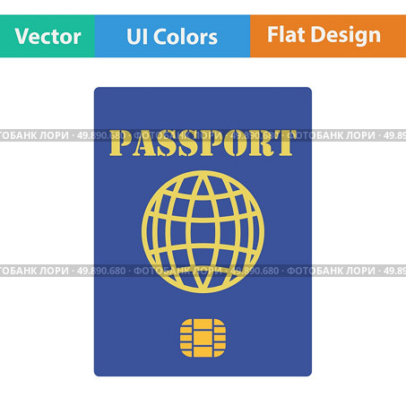 Flat design icon of passport with chip in ui colors. International identification document. Vector illustration. Стоковая иллюстрация, агентство Ingram Publishing / Фотобанк Лори