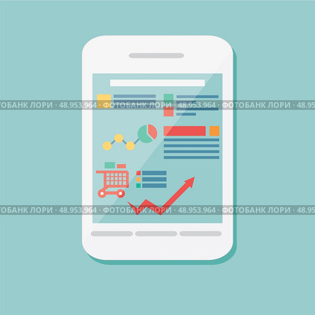 Flat icon mobile cellular phone, electronic device, responsive web design, infographic elements. Стоковая иллюстрация, агентство Ingram Publishing / Фотобанк Лори