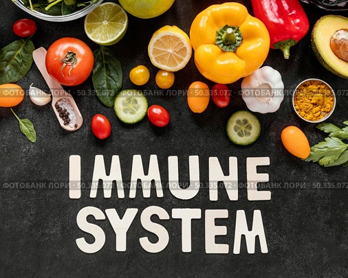 flat lay assortment healthy food immunity boosting. Стоковое фото, агентство Ingram Publishing / Фотобанк Лори