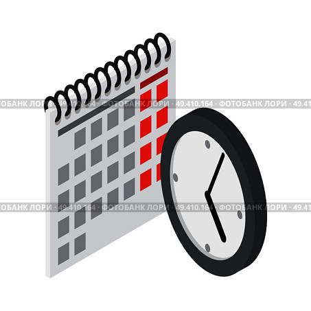 Flip calendar and wall clock icons vector illustrations isolated on white. Time counting objects, electronic watch and paper timekeeper in flat design. Flip Calendar and Wall Clock in Flat Style. Стоковая иллюстрация, агентство Ingram Publishing / Фотобанк Лори