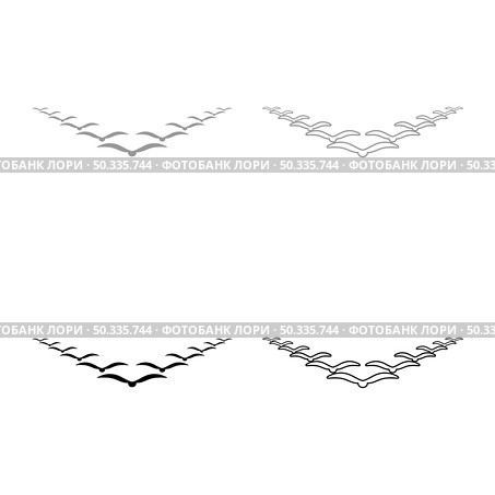 Flock of birds flying in the sky in wedge key Leadership concept Migration silhouette set icon grey black color vector illustration image simple flat style solid fill outline contour line thin. Flock of birds flying in the sky in wedge key Leadership concept Migration silhouette set icon grey black color vector illustration image flat style solid fill outline contour line thin. Стоковая иллюстрация, агентство Ingram Publishing / Фотобанк Лори