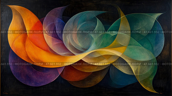 Fluid Forms: An Abstract Expressionist Painting in Warm and Cool Hues. Стоковое AI-изображение, AI-художник Данила Большаков / Фотобанк Лори