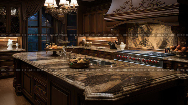 focal brown counter kitchen ai generated. Стоковое AI-изображение, AI-художник Vectorwin / Фотобанк Лори