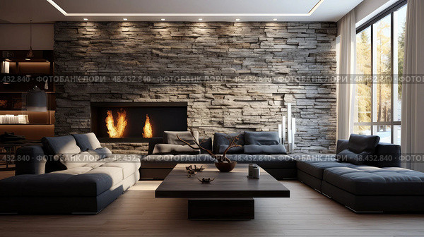 focal modern stone wall ai generated. Стоковое AI-изображение, AI-художник Vectorwin / Фотобанк Лори