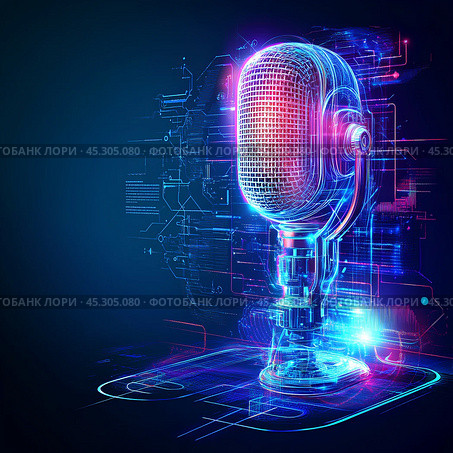 Фон с микрофоном. Визуализация звука. Стоковое AI-изображение, AI-художник Щеголева Ольга / Фотобанк Лори