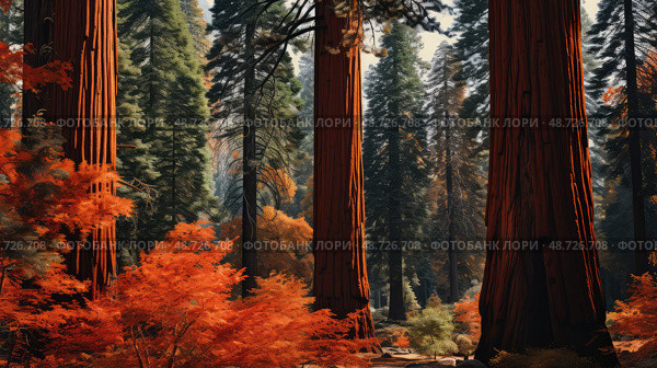 forest sequoia trees ai generated. Стоковое AI-изображение, AI-художник Vectorwin / Фотобанк Лори