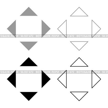 Four arrows pointing from the center symbol location set icon grey black color vector illustration image simple solid fill outline contour line thin flat style. Four arrows pointing from the center symbol location set icon grey black color vector illustration image solid fill outline contour line thin flat style. Стоковая иллюстрация, агентство Ingram Publishing / Фотобанк Лори