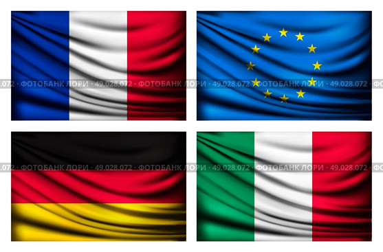 Four flags - EU, Italy, France, Germany. Vector. Стоковая иллюстрация, агентство Ingram Publishing / Фотобанк Лори