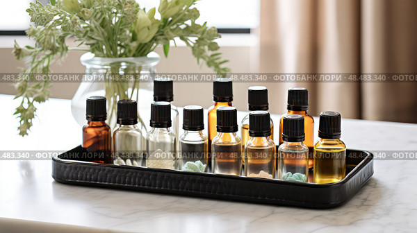 fragrance bottle essential oil ai generated. Стоковое AI-изображение, AI-художник Vectorwin / Фотобанк Лори