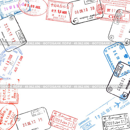 frame from various passport visa stamps. Стоковое фото, агентство Ingram Publishing / Фотобанк Лори