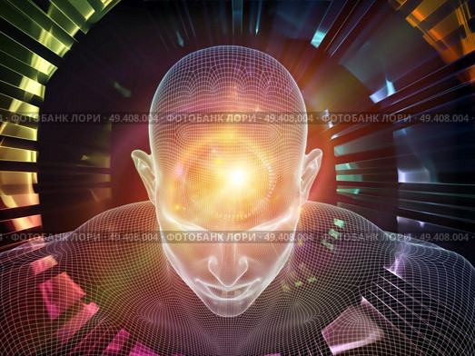 Frame of Mind series. Composition of human face wire-frame and fractal elements on the subject of brain, mind, reason, intuition, inner energy and mystic consciousness. Стоковое фото, агентство Ingram Publishing / Фотобанк Лори