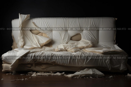 Frayed Torn damaged mattress. Generate Ai. Стоковое AI-изображение, AI-художник Иван Рябоконь / Фотобанк Лори