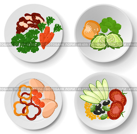 Fresh vegetables on plate. Paprika, carrots, radishes, lettuce and artichoke platter. Healthy dish of fresh food. Dish for restaurant, dishware with food. Assorted fresh natural vegetables on plate. Assorted fresh natural vegetables on plate. Paprika, carrots, radishes, lettuce and artichoke dish. Стоковая иллюстрация, агентство Ingram Publishing / Фотобанк Лори