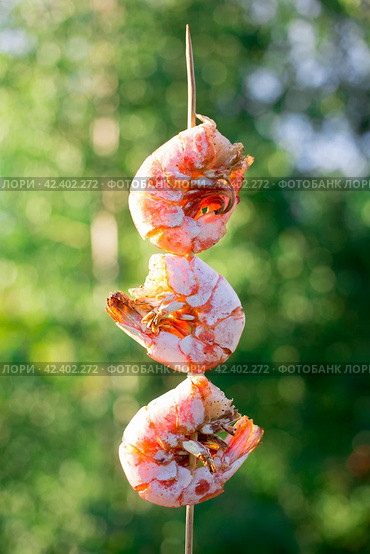 Fried langoustines on skewer. Стоковое фото, фотограф Александра Баранова / Фотобанк Лори