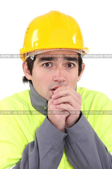 Frightened builder. Стоковое фото, агентство Ingram Publishing / Фотобанк Лори