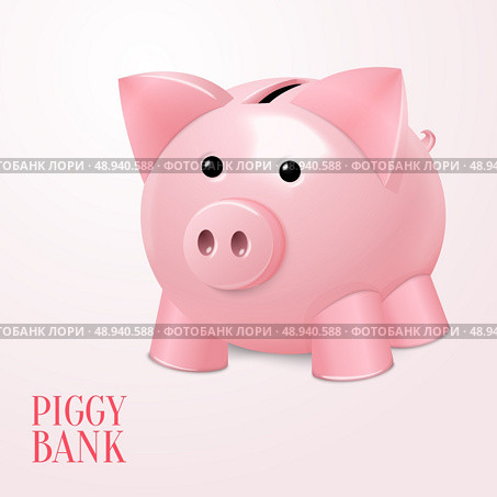 Funny pink ed piggy bank money box saving symbol poster vector illustration. Стоковая иллюстрация, агентство Ingram Publishing / Фотобанк Лори