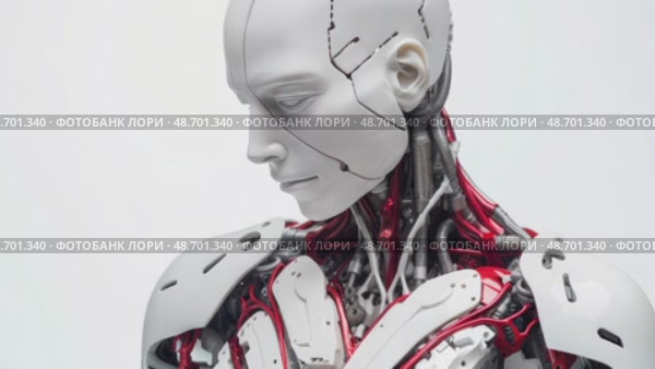 Futuristic humanoid robot works for the benefit of humanity. Cyborg working online at the station. Modern technologies, AI control. Concept of the future. 3D rendering. Стоковое AI-видео, аниматор ALLA YURTAYEVA / Фотобанк Лори