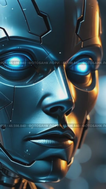 Футуристическое лицо робота с подсвеченными глазами. Стоковое AI-видео, аниматор Елена Высокова / Фотобанк Лори