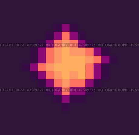 Game prize, pixelated light or burst on purple, laser award, symbol of level, geometric explosion, pixel-art shape, space equipment, trophy led, app vector. Pixelated Game, Geometric Explosion, Led Vector. Стоковая иллюстрация, агентство Ingram Publishing / Фотобанк Лори