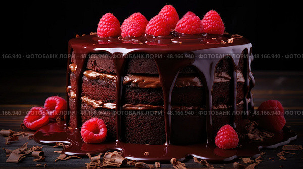 ganache dark chocolate cake ai generated. Стоковое AI-изображение, AI-художник Vectorwin / Фотобанк Лори