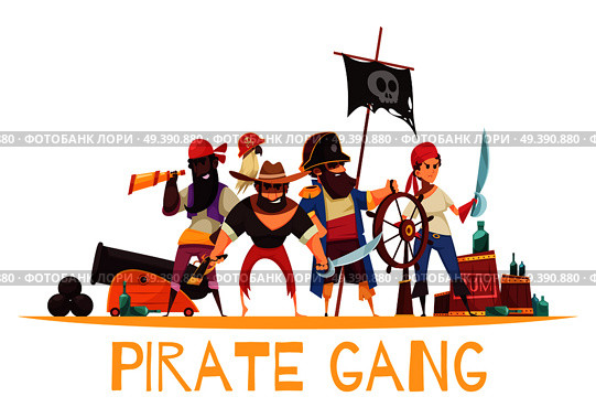 Gang Pirates Cartoon Background. Стоковая иллюстрация, агентство Ingram Publishing / Фотобанк Лори